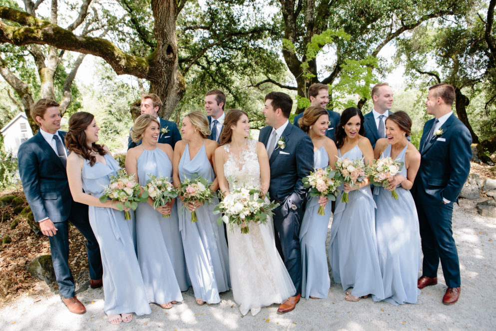 The bridal party in blue at Arista Winery.