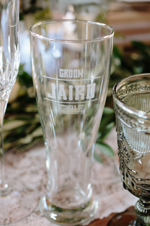 Custom engraved beer glass for a wedding at Chalk Hill.