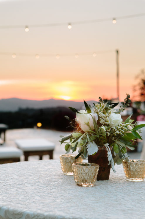 Wedding flowers at sunset at Chalk Hill Estate.