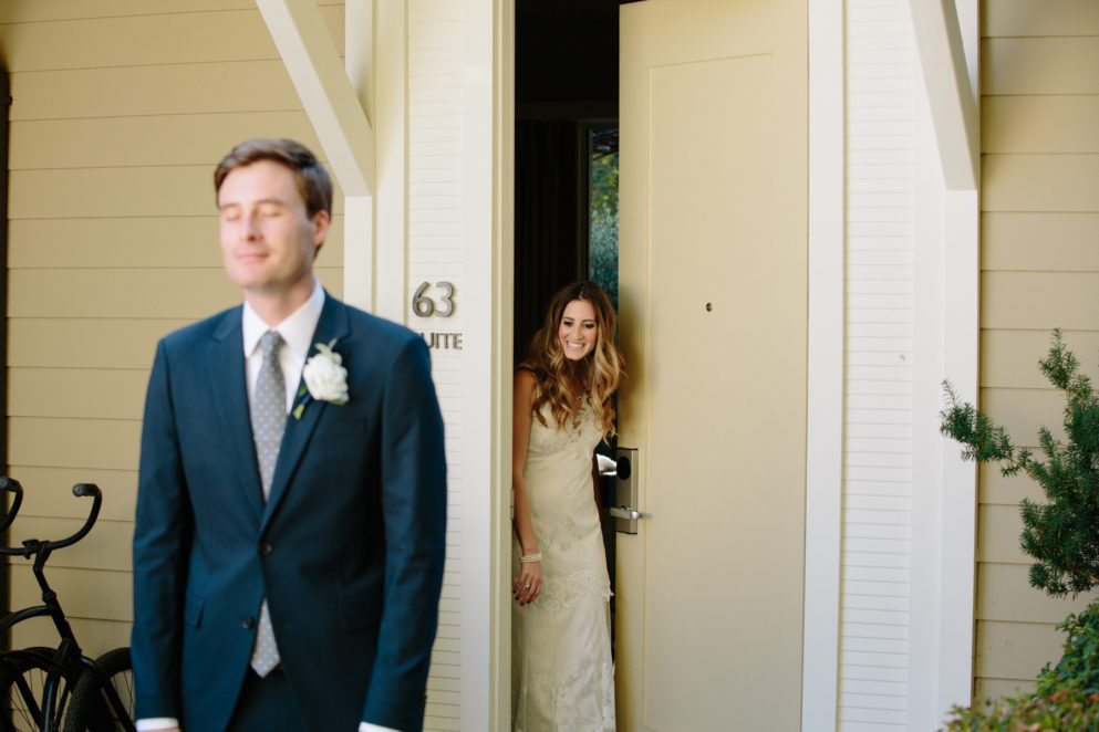 Bride & groom's first look at their Solage Wedding