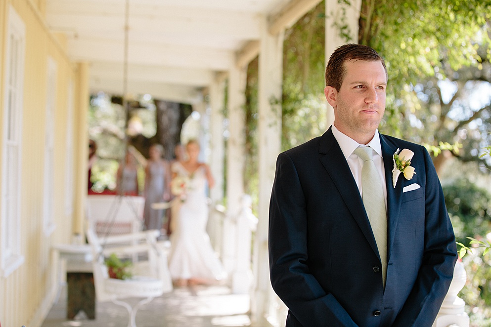 first look for groom at Beltane Ranch Wedding by michelle walker photography