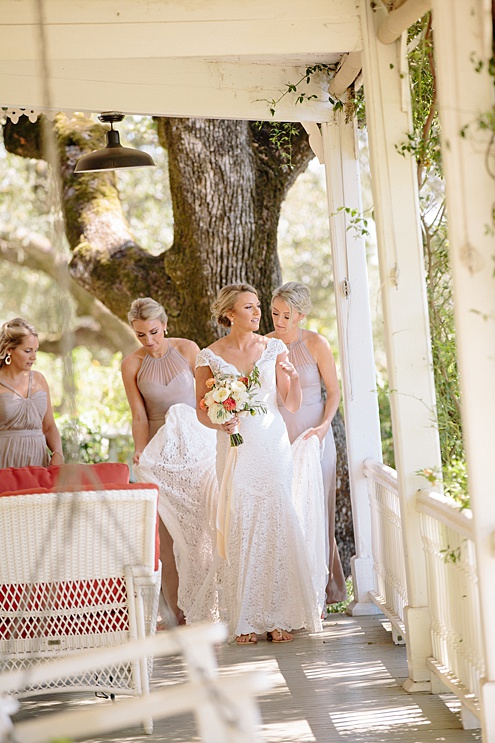 bride walks to groom for first look at Beltane Ranch Wedding