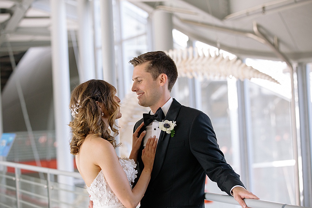 bride and groom portrait at California Academy of Sciences Wedding by michelle walker photography