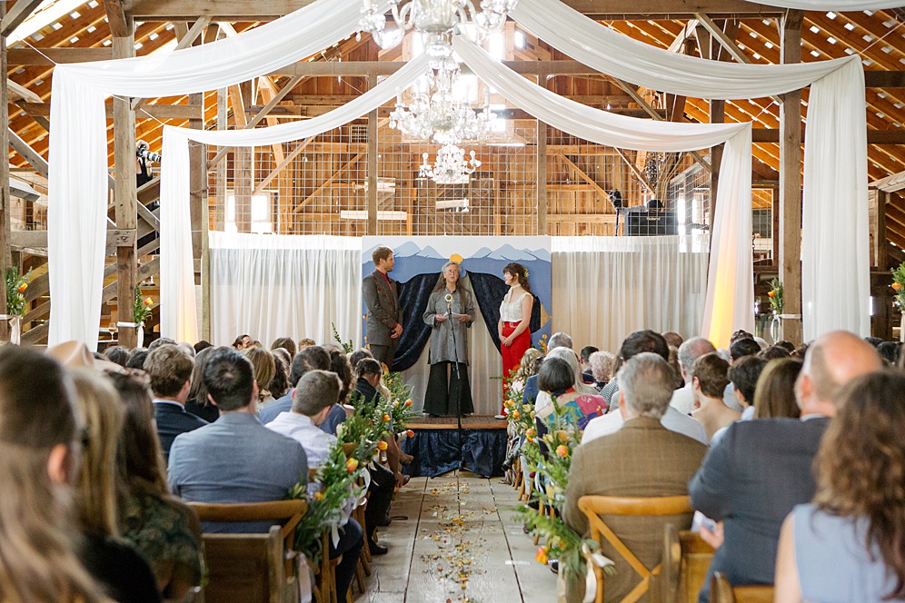 bride and groom at the altar of their Sonoma barn wedding by michelle walker photography