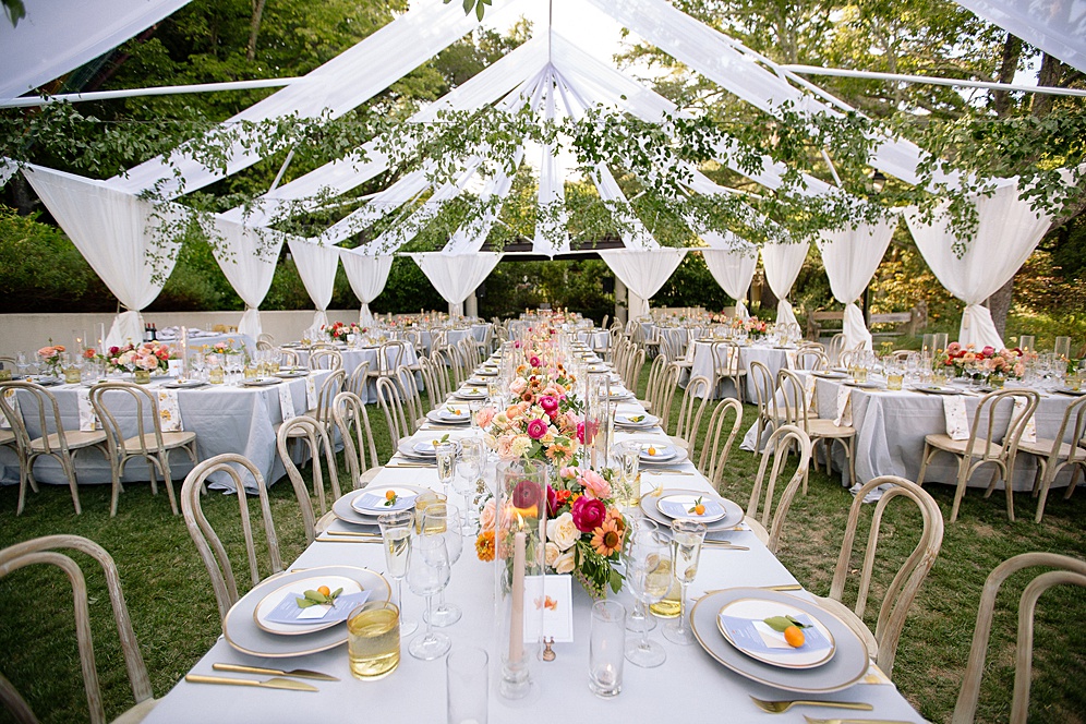 Long table setting Villa Montalvo Wedding
